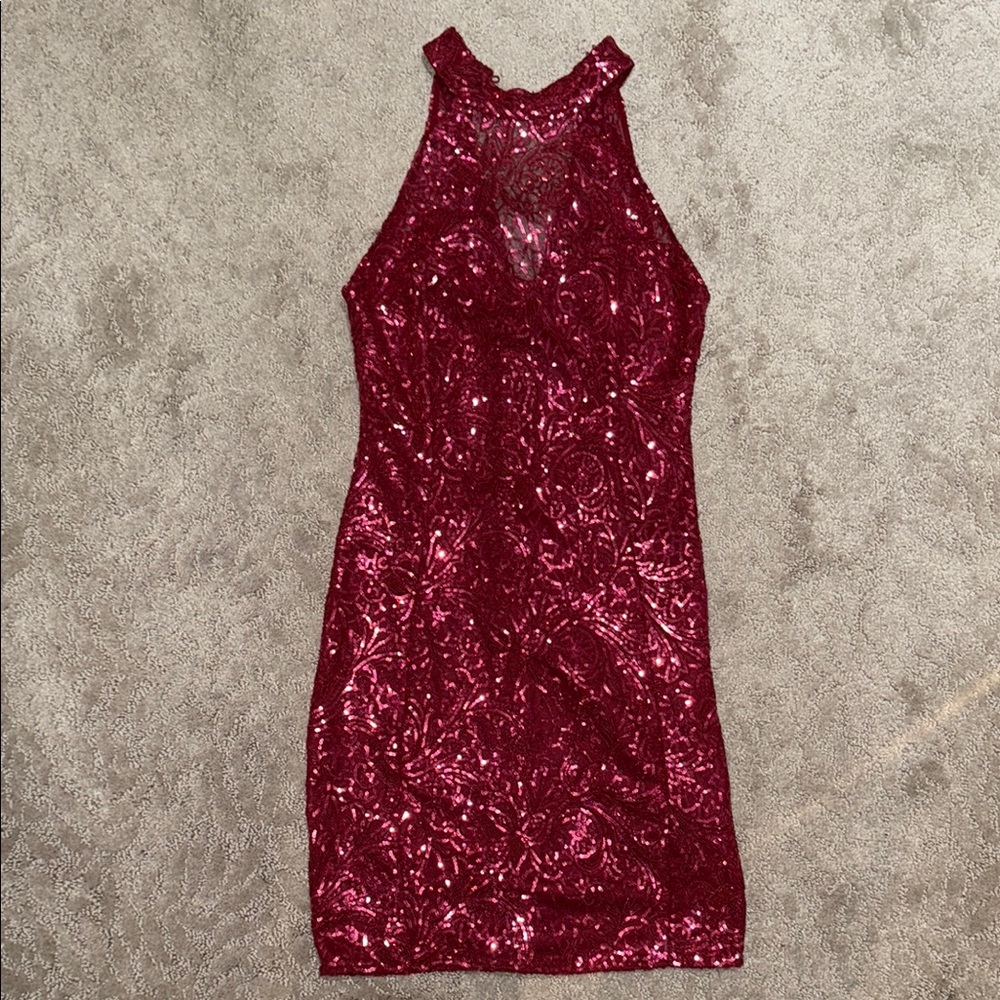 Red Sequin Halter Mini Dress size 40 EU